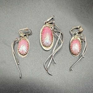 Pink Shell Sterling Silver Earrings and pendant  Artesian  Made